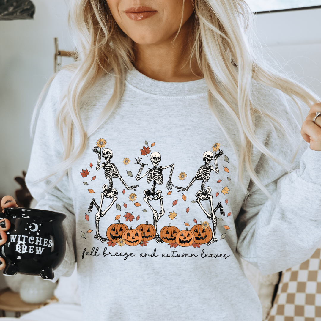 Fall Breeze and Autumn Leaves Skeleton- Sweater