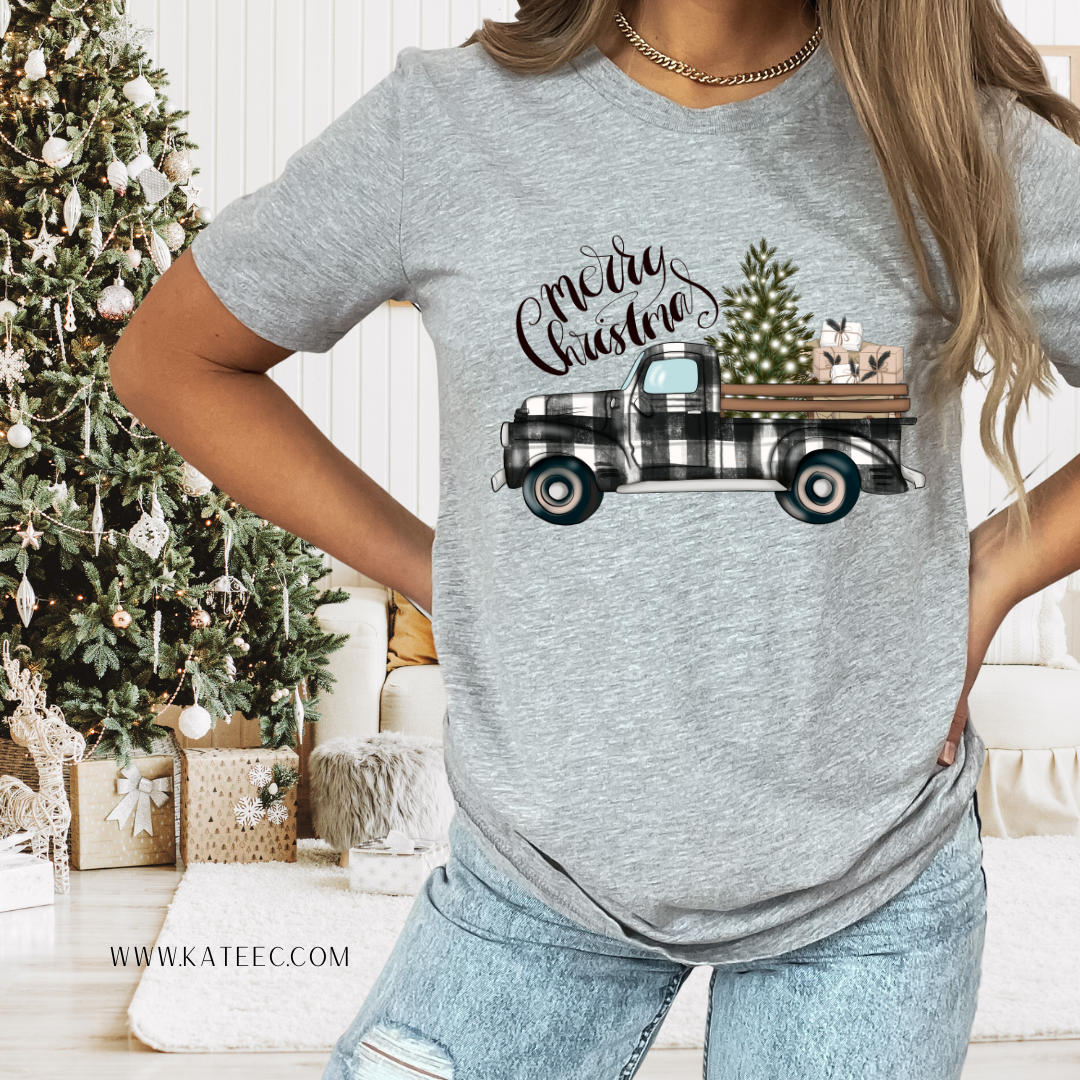 Buffalo Plaid Christmas Truck - Tshirt