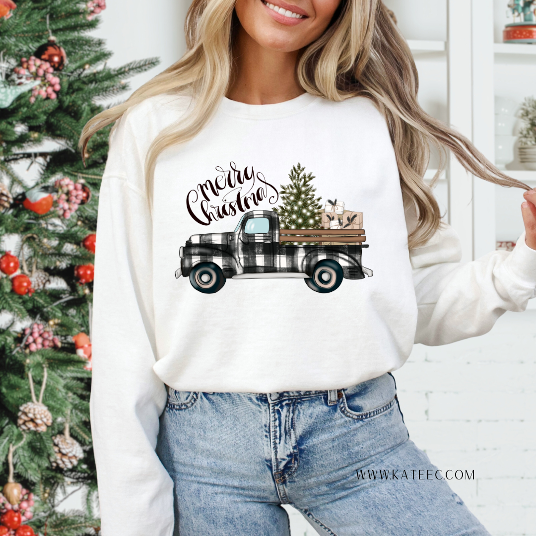 Buffalo Plaid Christmas Truck Sweater Katee C