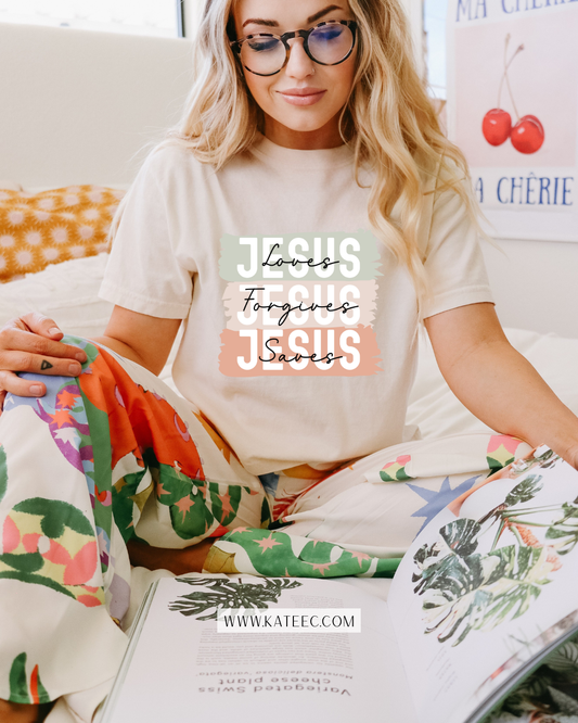 Jesus Loves, Forgives, Saves - Tshirt