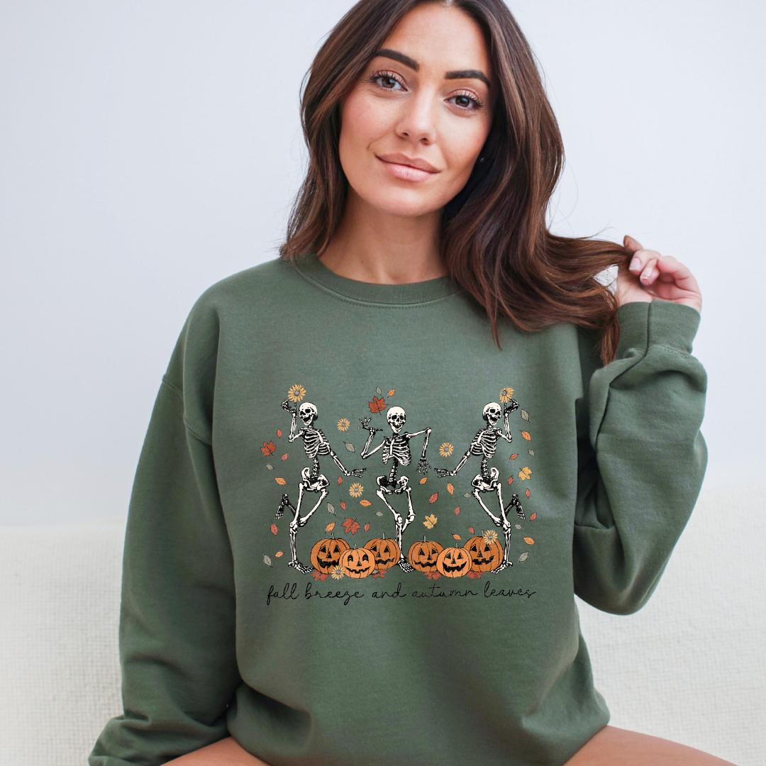 Fall Breeze and Autumn Leaves Skeleton- Sweater