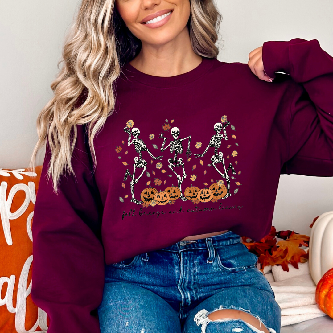 Fall Breeze and Autumn Leaves Skeleton- Sweater