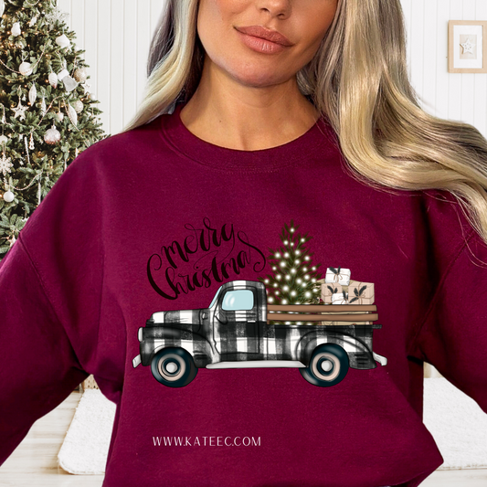 Buffalo Plaid Christmas Truck - Sweater