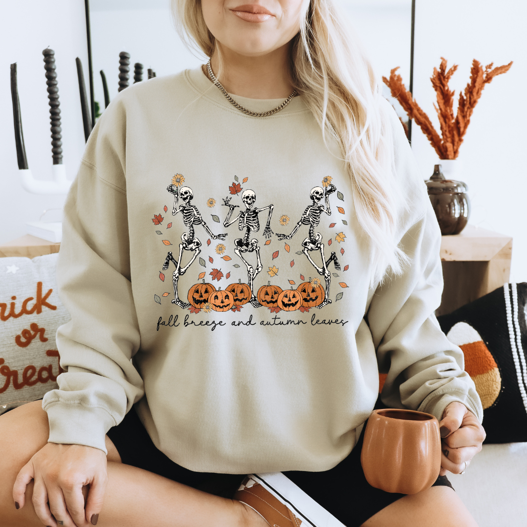 Fall Breeze and Autumn Leaves Skeleton- Sweater