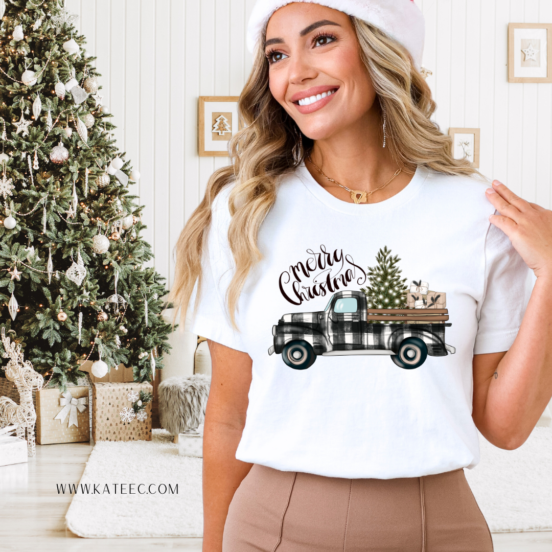 Buffalo Plaid Christmas Truck - Tshirt